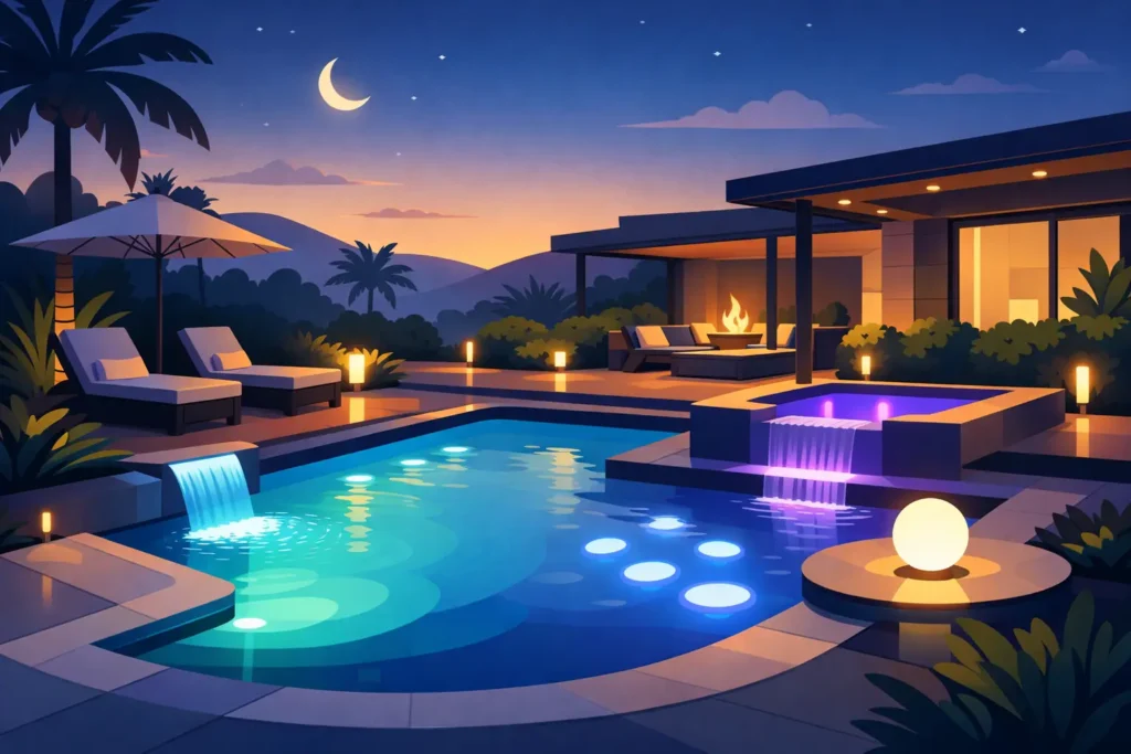 Read more about the article 10 LED Pool Lighting Ideas for a Luxury Backyard